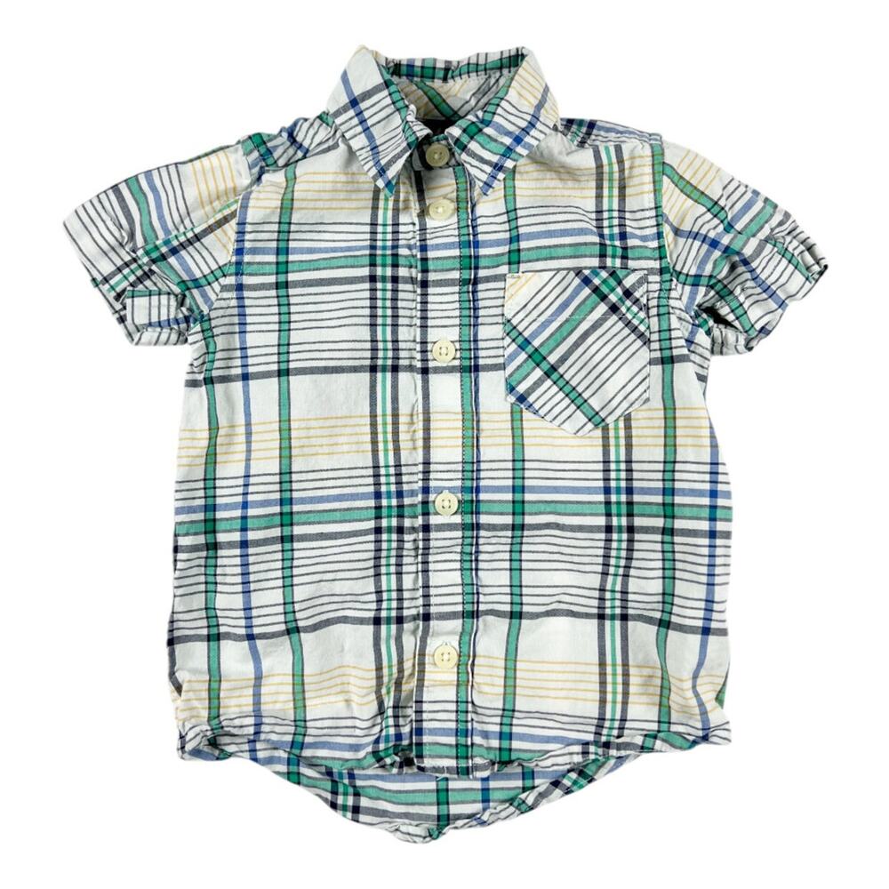Tea Collection Madras Plaid Woven Button Up Shirt size 2